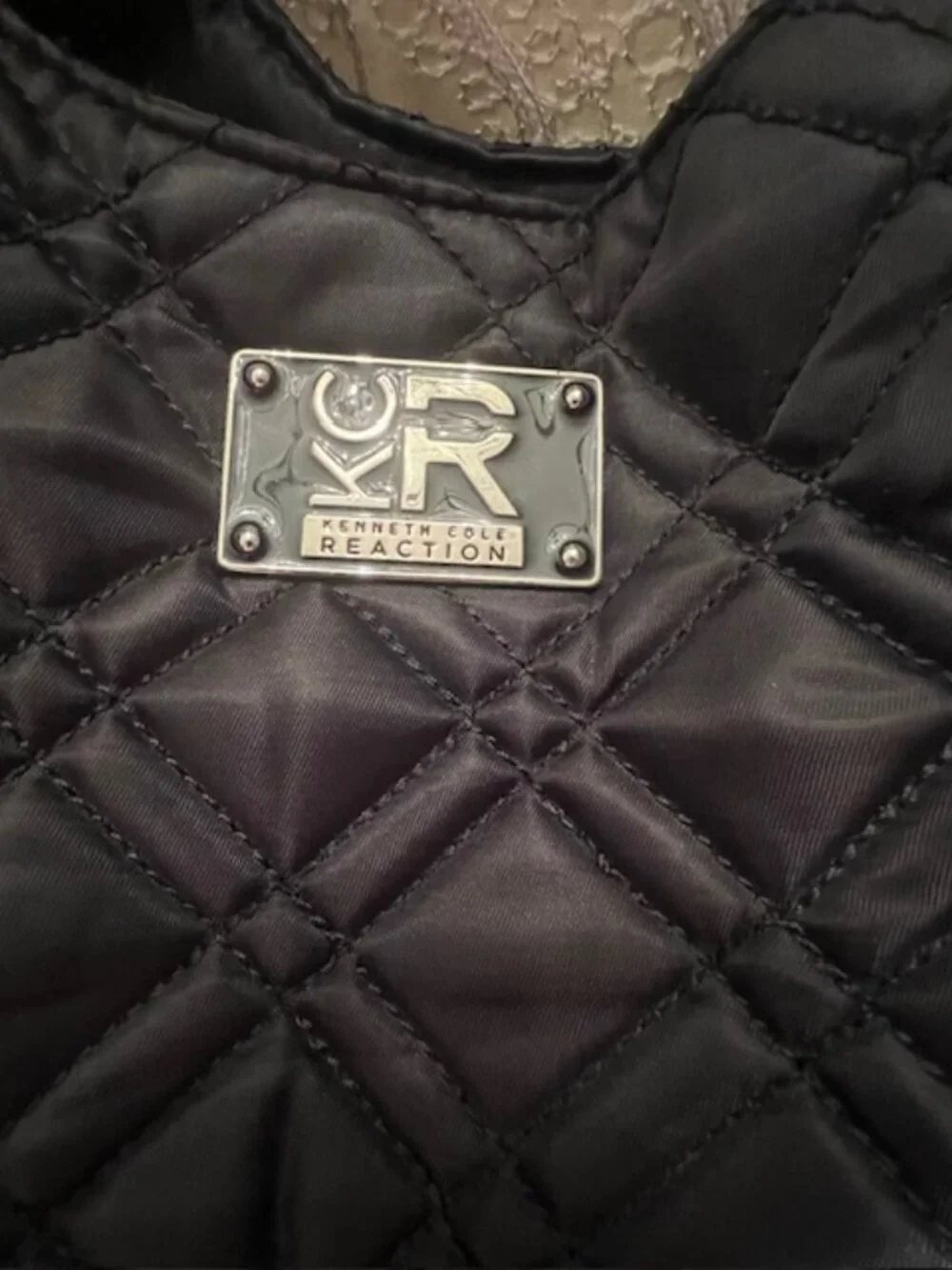 Kenneth Cole Reaction black‎ diamond quilted nylon hobo bag